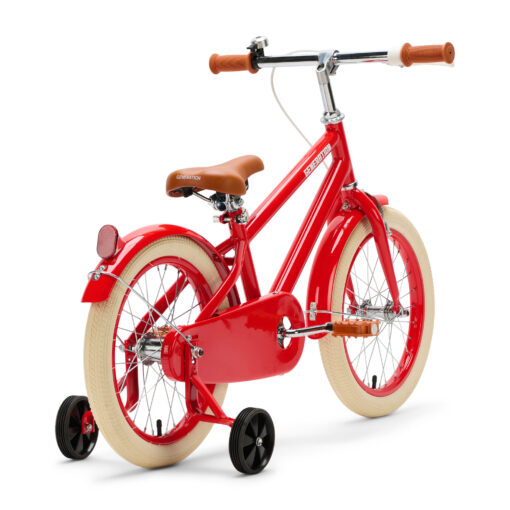 De Generation Retro 16 inch Rood – Kinderfiets is perfect voor 4-6 jarigen, met stijlvol design, veilige remmen, en comfort. Inclusief zijwieltjes, ideaal voor een veilige en plezierige fietservaring.