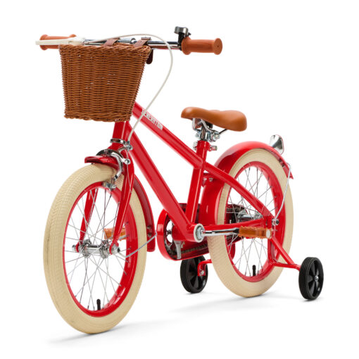 De Generation Retro 16 inch Rood – Kinderfiets met mandje is perfect voor 4-6 jarigen, met stijlvol design, veilige remmen, en comfort. Inclusief zijwieltjes, ideaal voor een veilige en plezierige fietservaring.