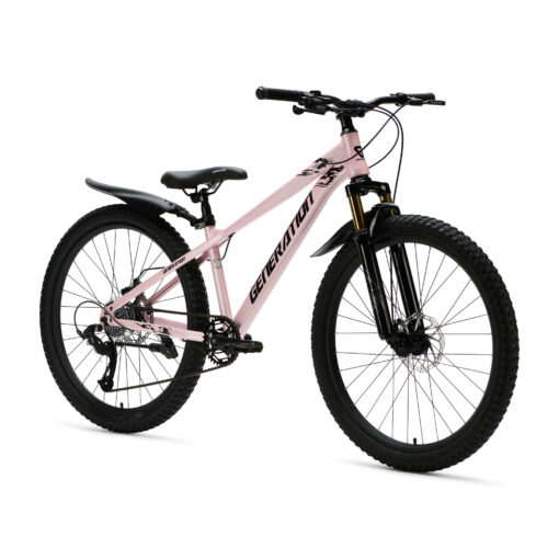 De Generation X8 Mountainbike 26 inch - Lichtroze met spatborden is een veilige en praktische fiets voor kinderen van 10 tot 14 jaar. Met 8 versnellingen, schijfremmen voor en achter, verstelbaar zadel en spatborden is deze mountainbike ideaal voor straat- en recreatieve off-road ritten, ook bij nat weer.