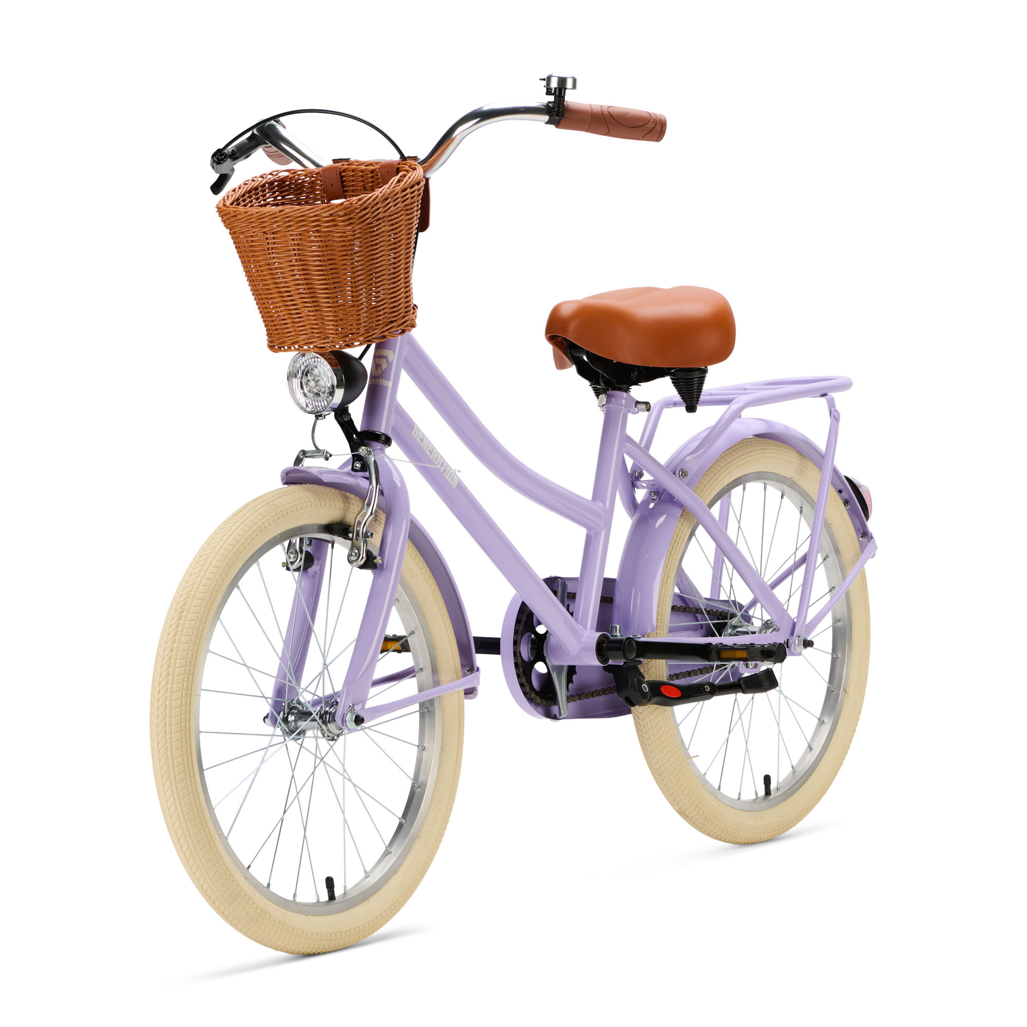 Generation Transporter 20 inch Lila – Kinderfiets met Mandje De Generation Transporter 20 inch Lila is een stijlvolle kinderfiets voor kinderen van ongeveer 6 tot 8 jaar. Uitgerust met een mandje, voor- en achterverlichting, terugtraprem, voorrem, fietsbel en standaard. Met een framemaat van 31 cm en een minimale zadelhoogte van 67 cm is deze fiets ideaal voor dagelijkse fietsavonturen.