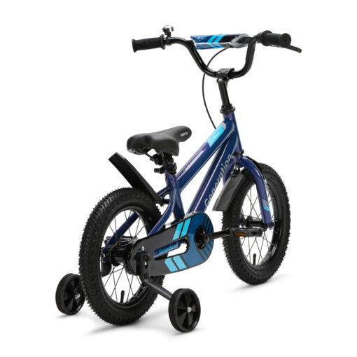 De Generation Sport 14 inch Blauw is een stoere kinderfiets voor kinderen van 3 tot 5 jaar. Met afneembare zijwieltjes, terugtraprem, fietsbel, spatborden en een gesloten kettingkast is deze fiets ideaal om te leren fietsen. Het sportieve blauw-zwarte design en de brede banden zorgen voor een stoere uitstraling. De fiets heeft een framemaat van 23 cm en een minimale zadelhoogte van 48 cm.