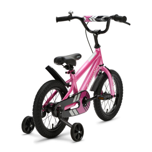 De Generation Sport 14 inch Roze is een stoere kinderfiets voor kinderen van ongeveer 3 tot 5 jaar. Met afneembare zijwieltjes, terugtraprem, fietsbel, spatborden en een gesloten kettingkast is deze fiets ideaal om te leren fietsen. Het sportieve roze-zwarte design en de brede zwarte banden zorgen voor een moderne uitstraling. De fiets heeft een framemaat van 23 cm en een minimale zadelhoogte van 48 cm.